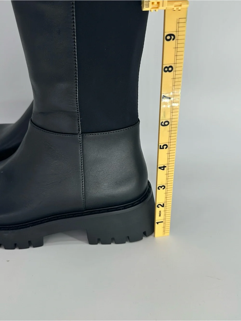 Michael Kors Black Leather Knee High Lug Sole Boots Gold Hardware